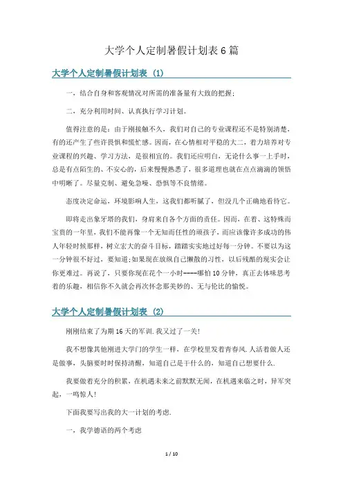 大学个人定制暑假计划表6篇