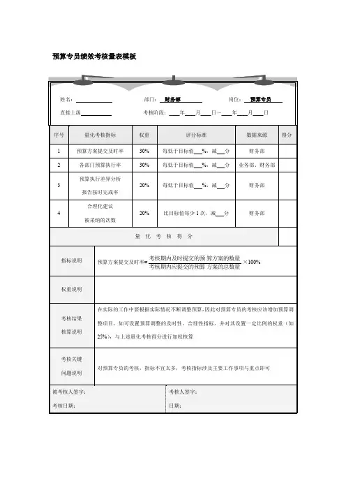 预算专员绩效考核量表模板