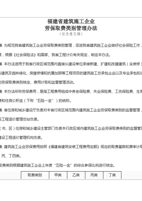 福建省建筑施工企业劳保取费类别管理办法