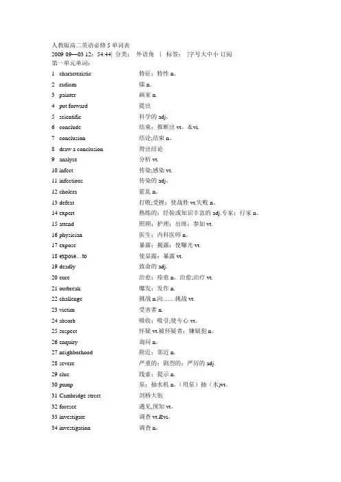 人教版高二英语必修5单词表