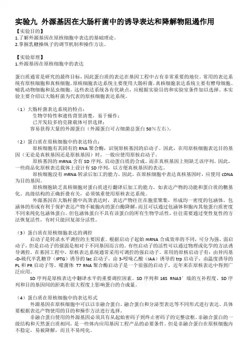 实验九 外源基因在大肠杆菌中的诱导表达和降解物阻遏作用