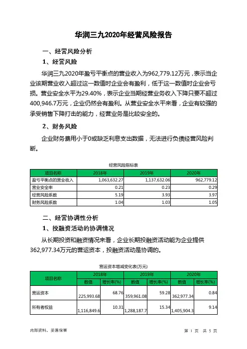 华润三九2020年经营风险报告