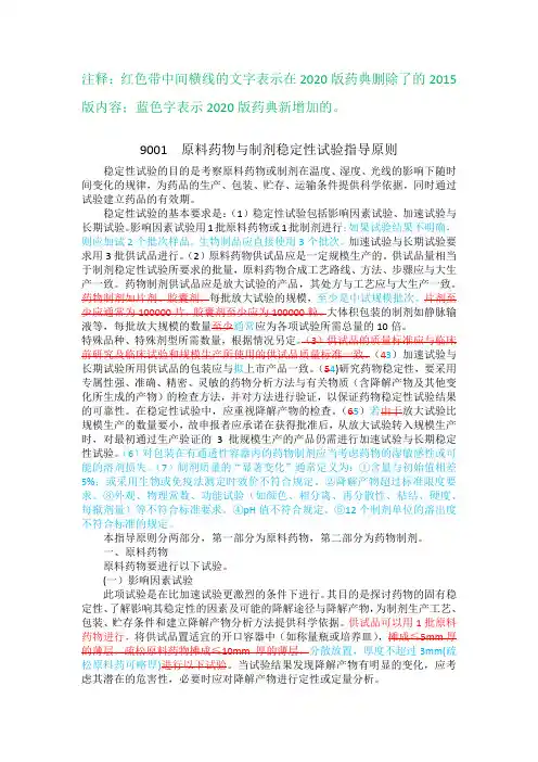 2020与2015版药典通则修订对比  9001  原料药物与制剂稳定性试验指导原则