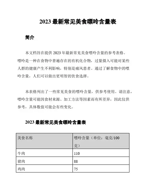 2023最新常见美食嘌呤含量表