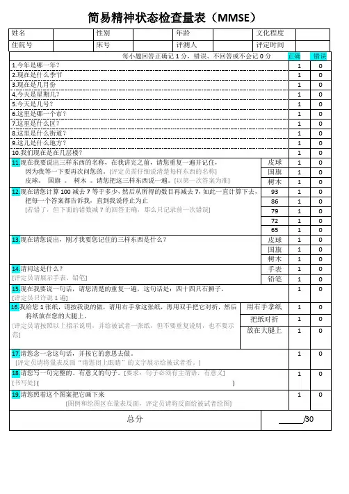 神经内科简易精神状态检查量表
