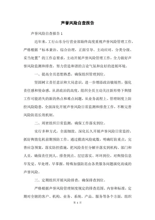 声誉风险自查报告