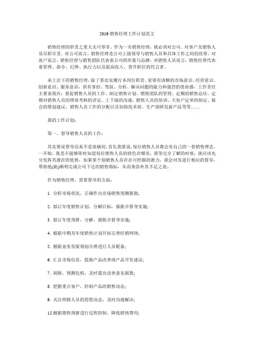 2019销售经理工作计划范文.doc