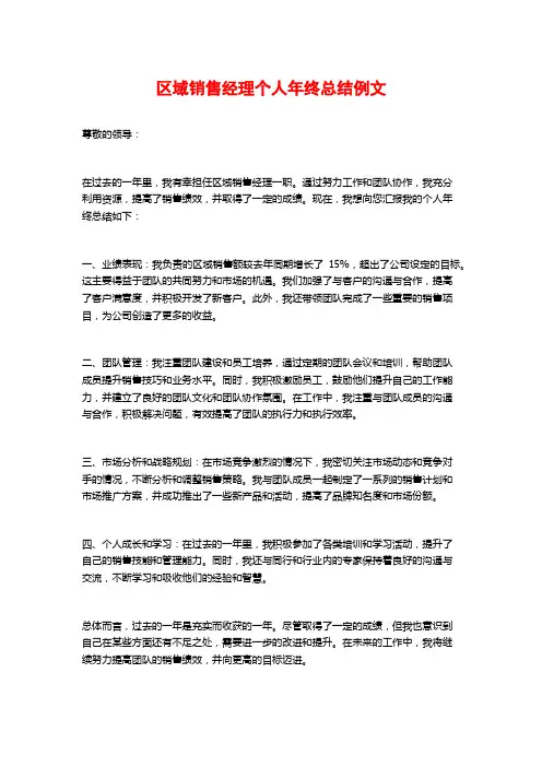 区域销售经理个人年终总结例文