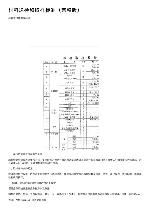 材料送检和取样标准（完整版）
