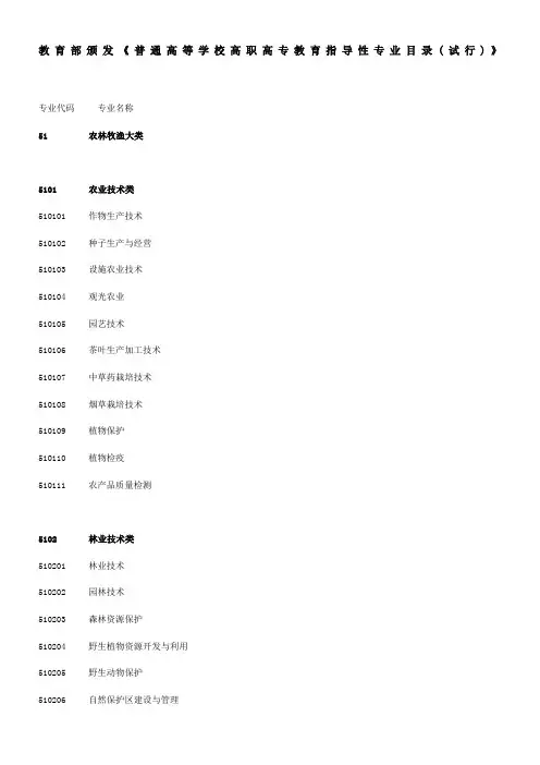 教育部颁发《普通高等学校高职高专教育指导性专业目录(试行)》资料