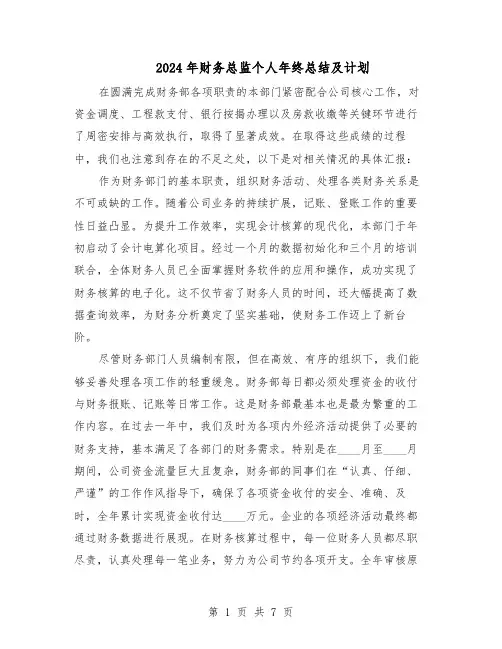 2024年财务总监个人年终总结及计划（四篇）