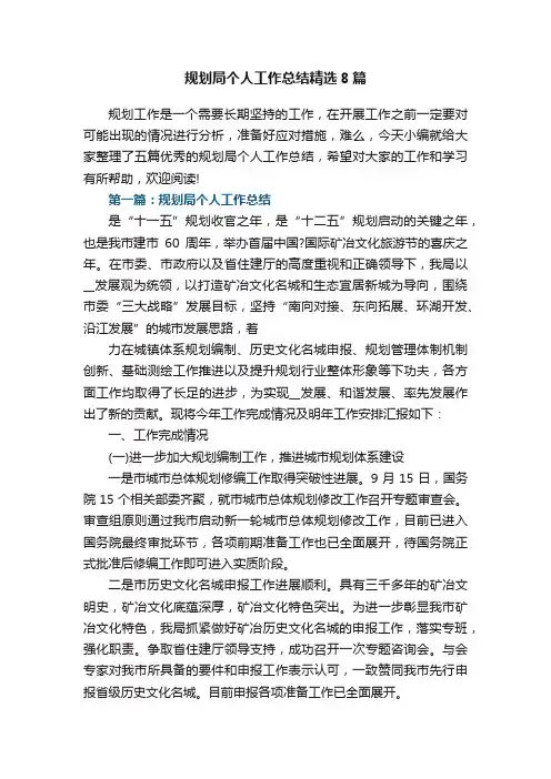 规划局个人工作总结精选8篇