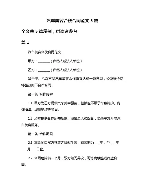 汽车美容合伙合同范文5篇
