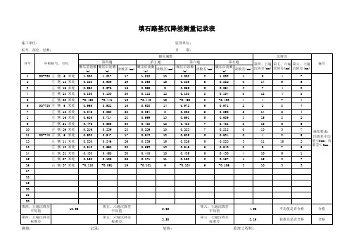 填石路基沉降差记录表1