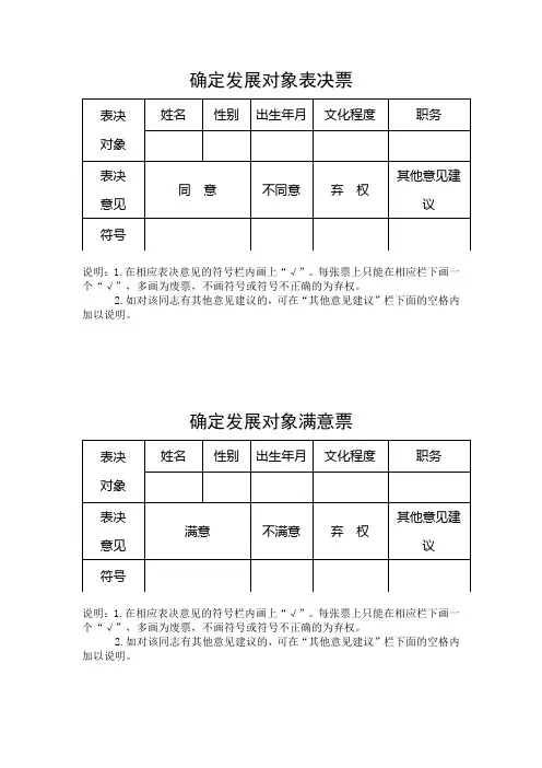7.2 确定发展对象表决票参考样式