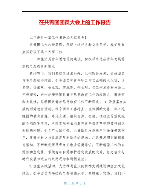 在共青团团员大会上的工作报告