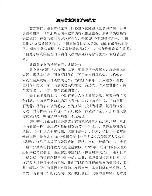 湖南黄龙洞导游词范文