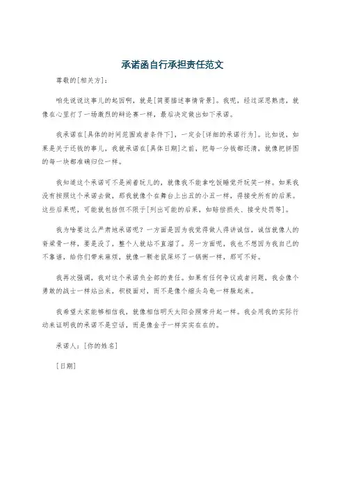 承诺函自行承担责任范文