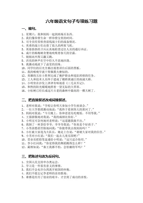 六年级语文句子专项练习题