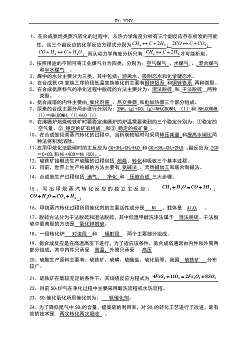 (完整版)化工工艺学试题(整理版)