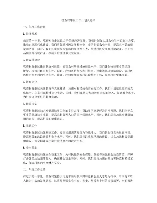 嘎查村年度工作计划及总结