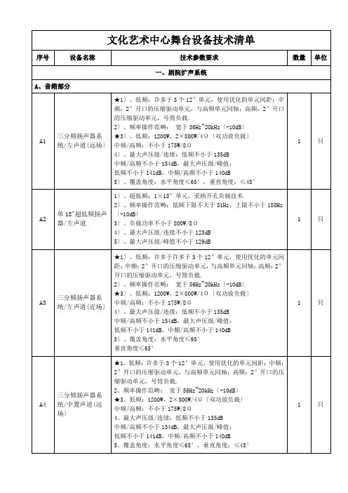 文化艺术中心舞台设备技术清单