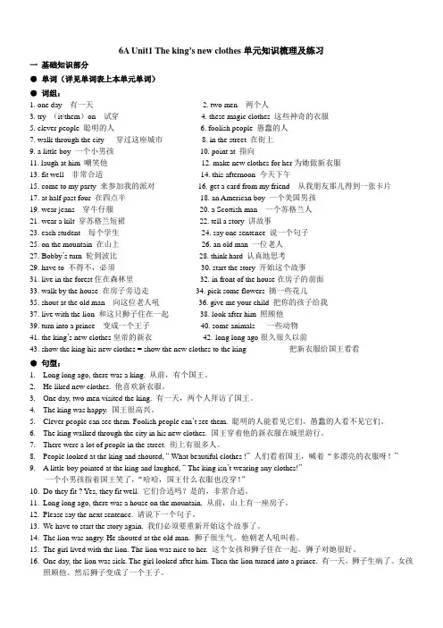 [译林版]6A Unit1 The king’s new clothes单元知识梳理及练习