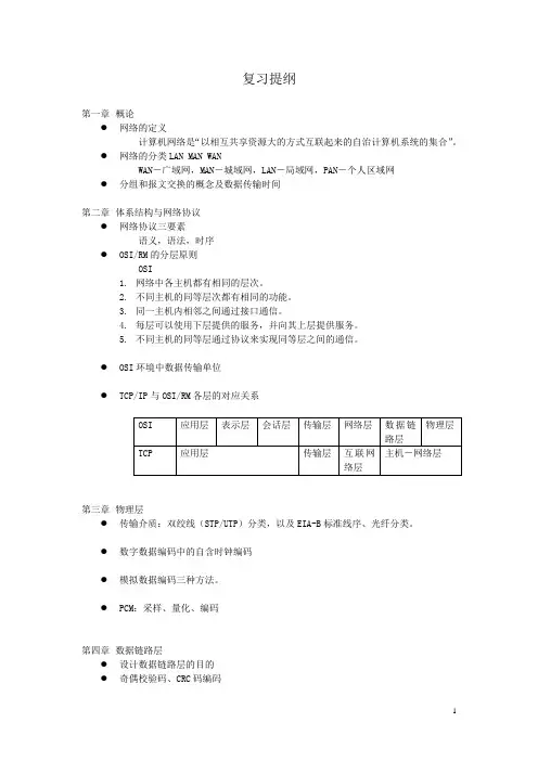 计算机网络复习提纲