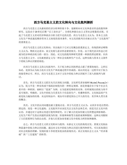 西方马克思主义的文化转向与文化批判探析