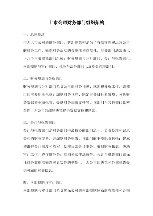 上市公司财务部门组织架构