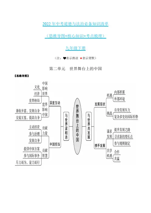 第二单元 世界舞台上的中国-2022年中考道德与法治必备知识清单(思维导图+核心知识+考点梳理) 
