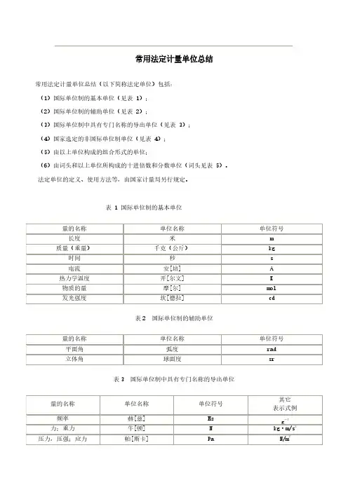 常用标准计量单位
