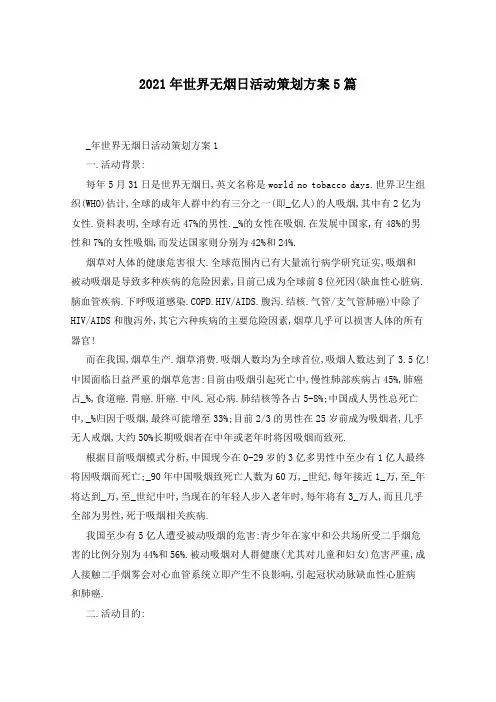 2021年世界无烟日活动策划方案5篇