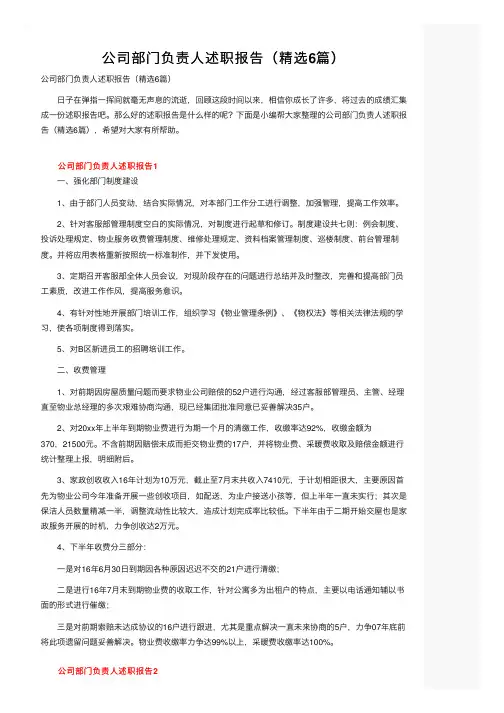 公司部门负责人述职报告（精选6篇）