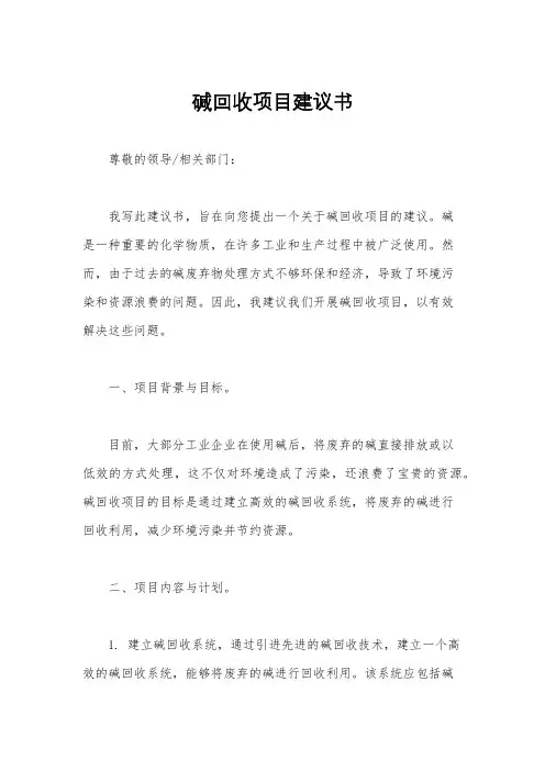 碱回收项目建议书