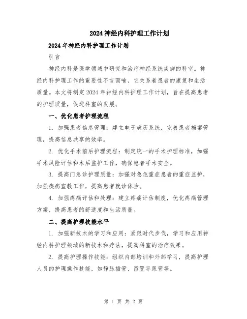 2024神经内科护理工作计划