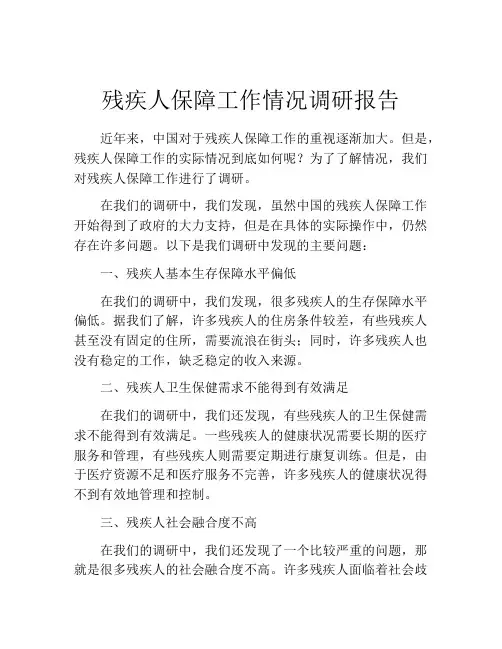 残疾人保障工作情况调研报告