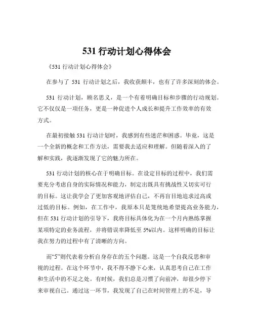 531行动计划心得体会