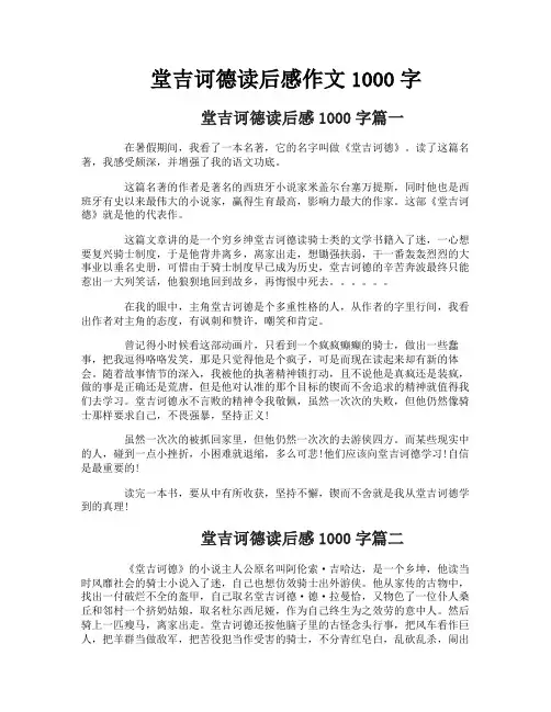 堂吉诃德读后感作文1000字