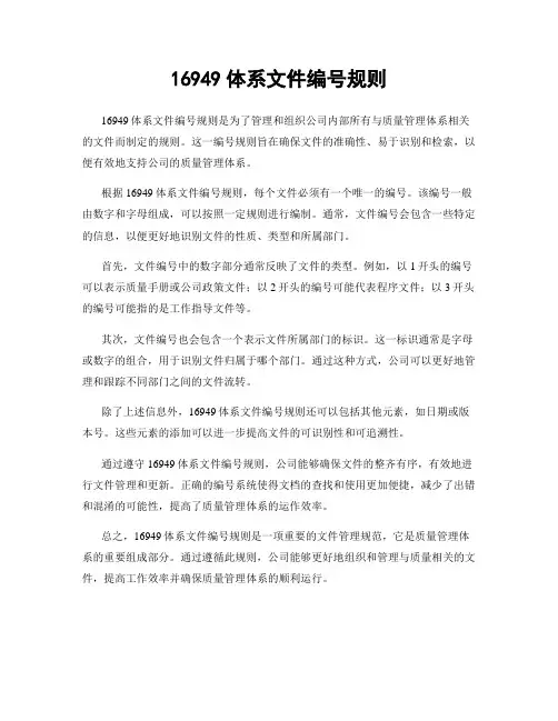 16949体系文件编号规则