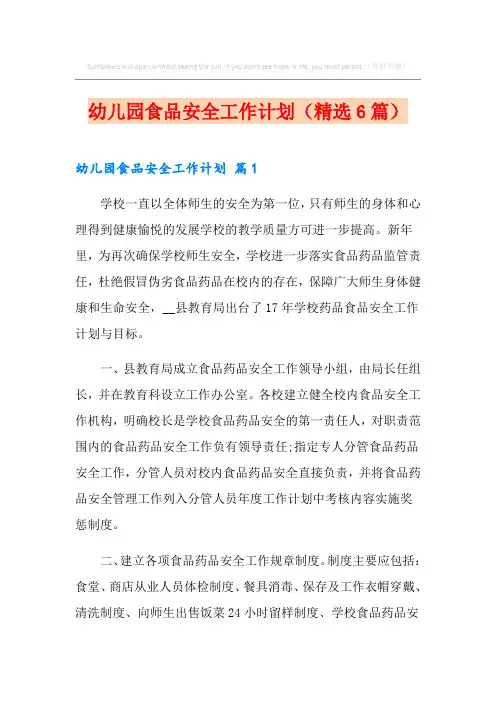 幼儿园食品安全工作计划(精选6篇)