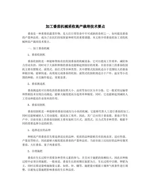 加工番茄机械采收高产栽培技术要点