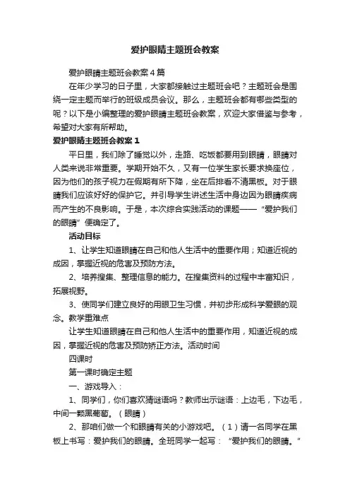 爱护眼睛主题班会教案4篇