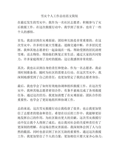 雪灾个人工作总结范文简短