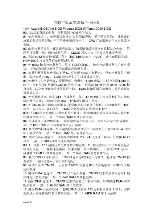 主板诊断代码表大全