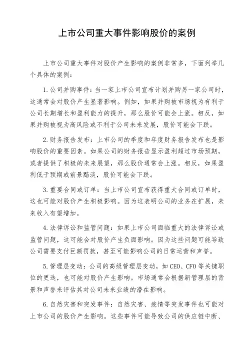 上市公司重大事件影响股价的案例