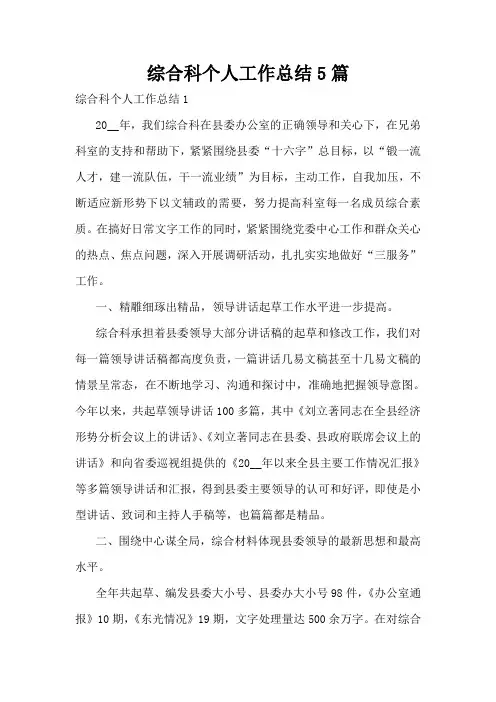 综合科个人工作总结5篇