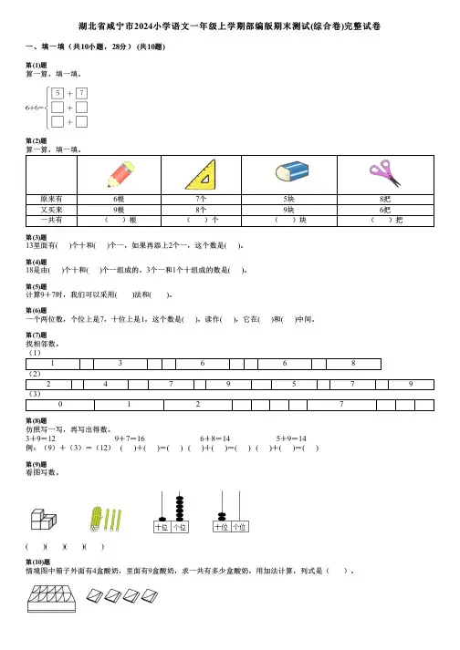 湖北省咸宁市2024小学数学一年级上学期部编版期末测试(综合卷)完整试卷