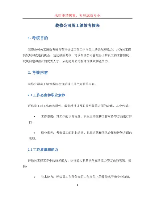 装修公司员工绩效考核表