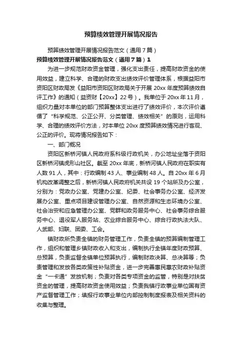 预算绩效管理开展情况报告